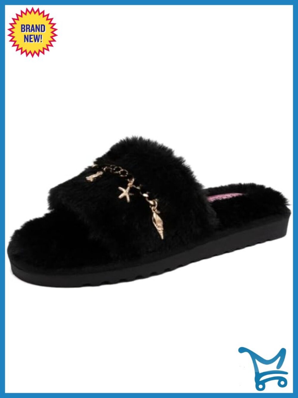 Faux Fur Slide Sandal Slippers, Open Toe, Cushioned Footbed, Rubber Outsole